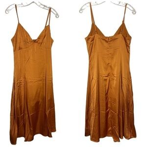 Lena Rust Orange Satin Midi Length Slip Dress